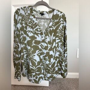 Ann Taylor Blue and Green Floral Shirt, Large